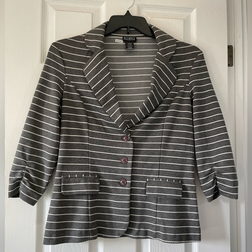 Soho Apparel Ltd. Grey & White Striped Blazer